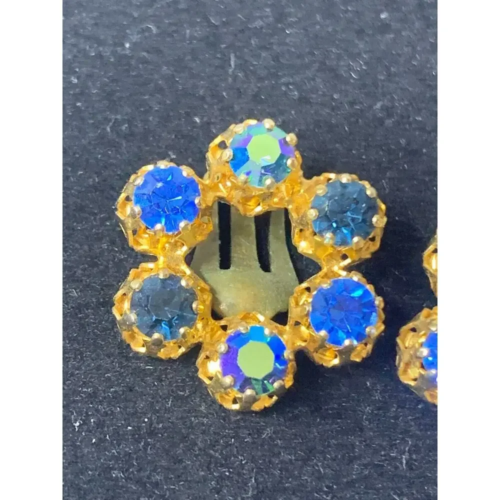 Vintage Clip-On Earrings, Blue & Gold